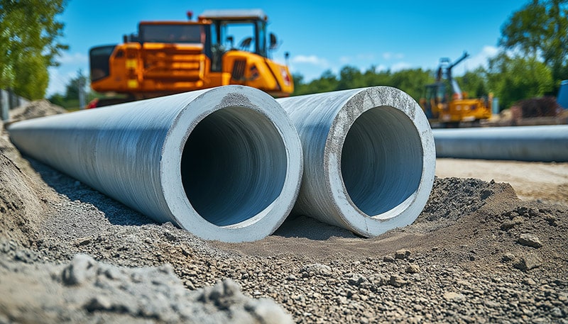 Concrete drainage pipe system installation on road sides for urb manutenzione e rifacimento acquedotti parma